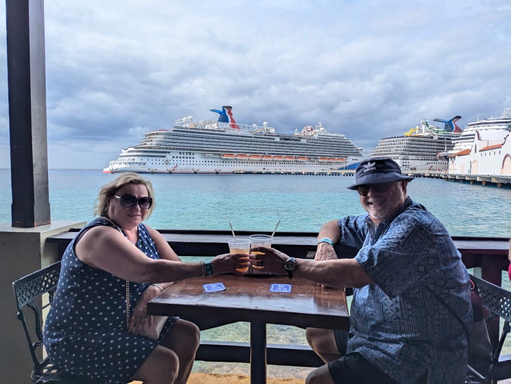 Anne & I at a bar on the pier in Mexico.
